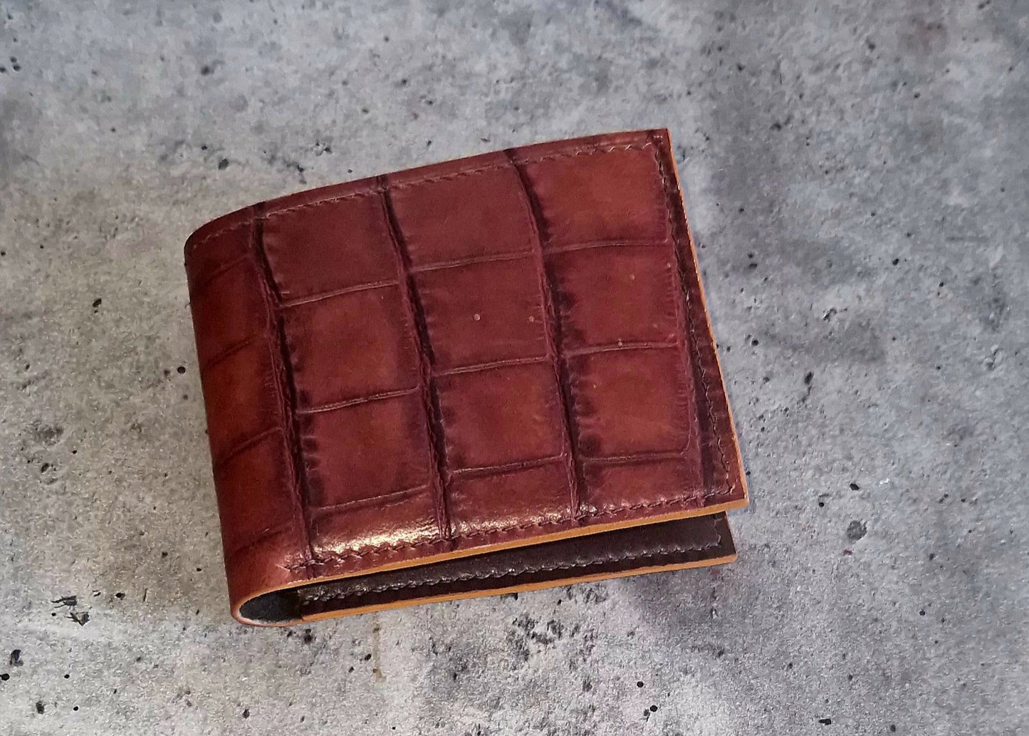 Croco Leather Bifold Wallet- Brown