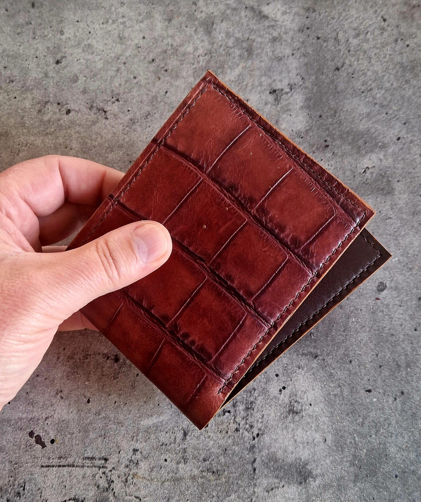Croco Leather Bifold Wallet- Brown