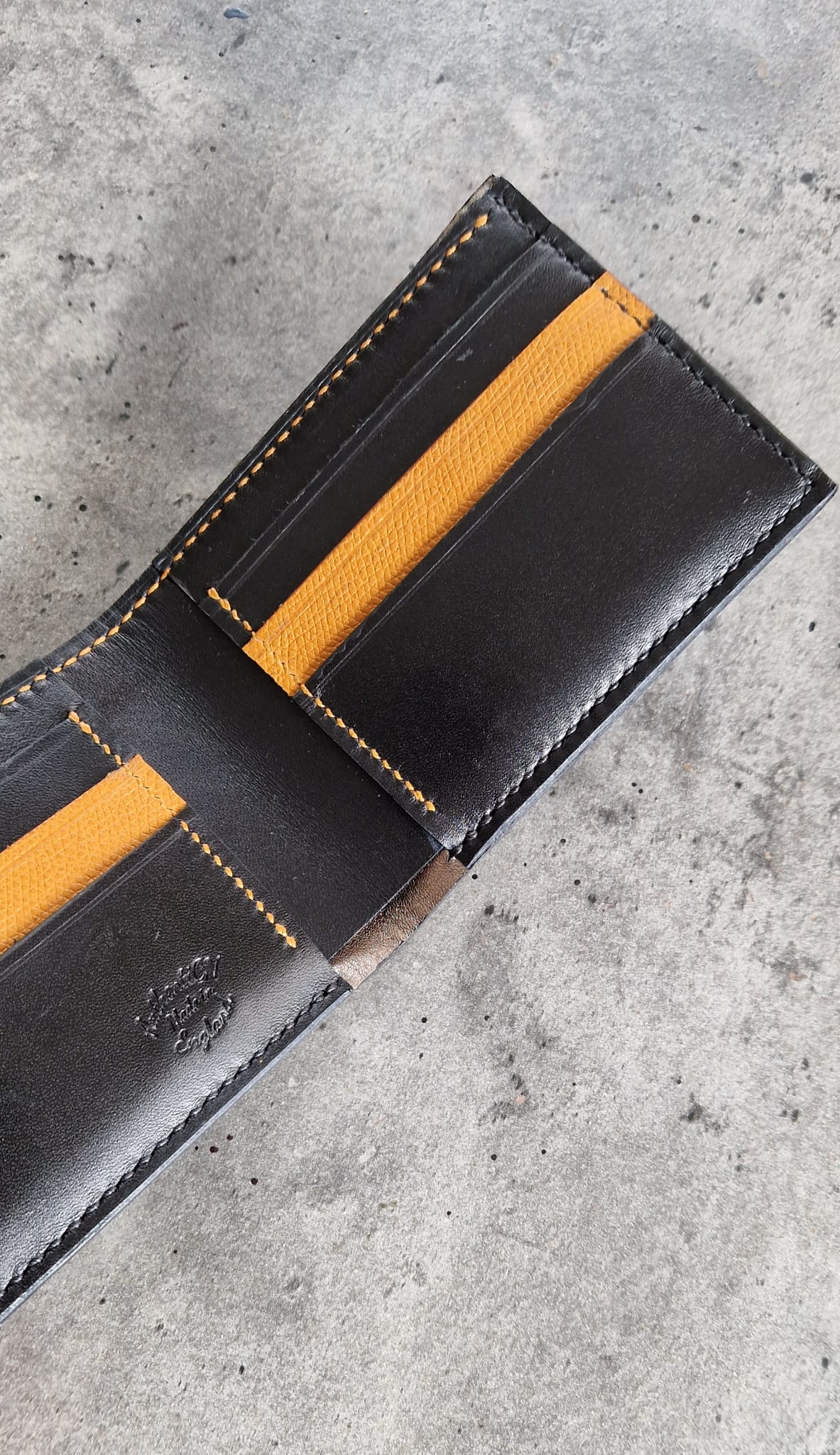 Full Grain Leather Wallet- Black and Yellow