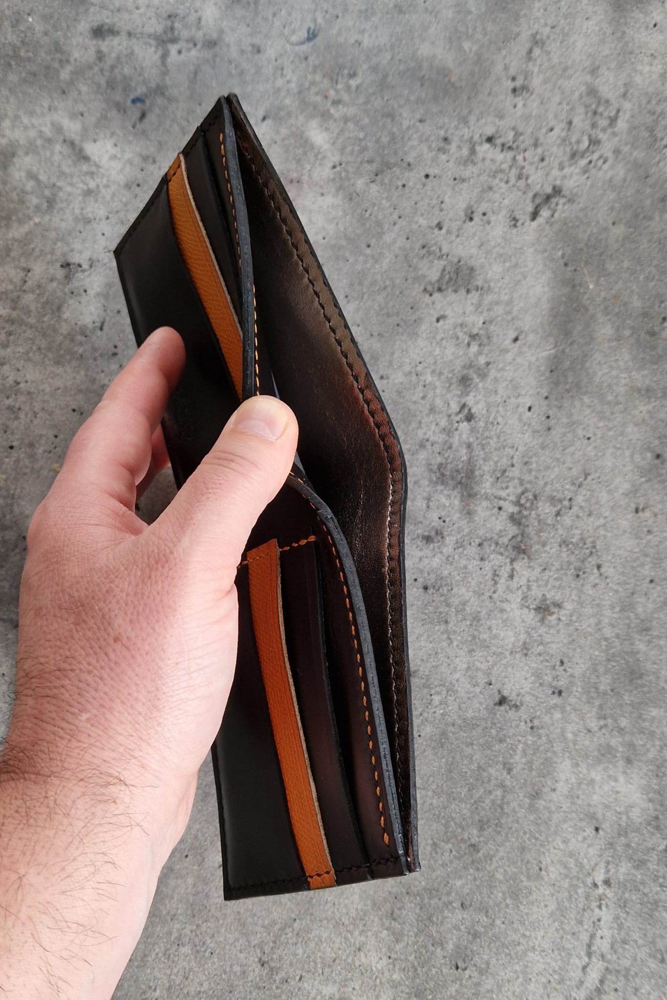 Full Grain Leather Wallet- Black and Yellow
