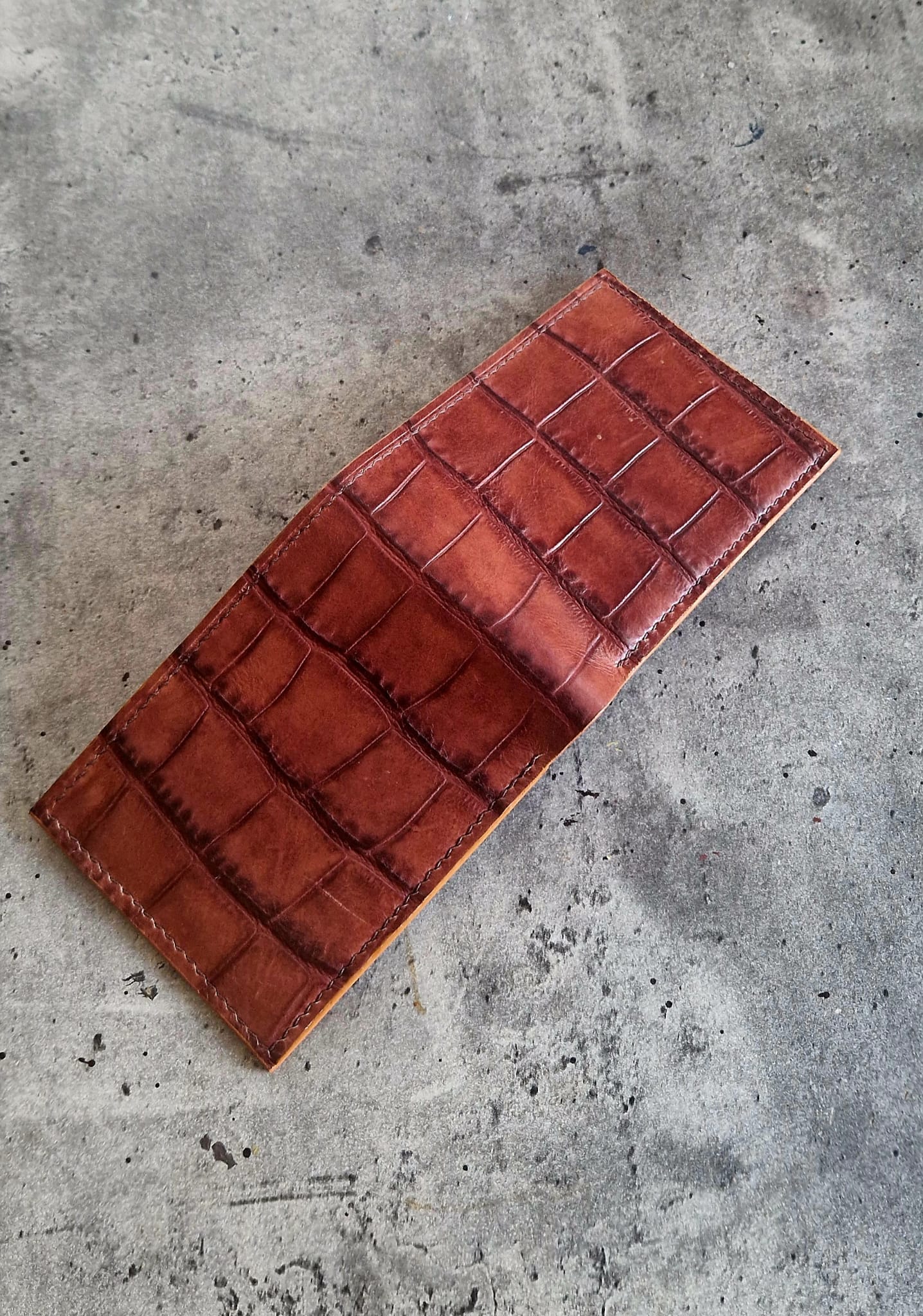Croco Leather Bifold Wallet- Brown
