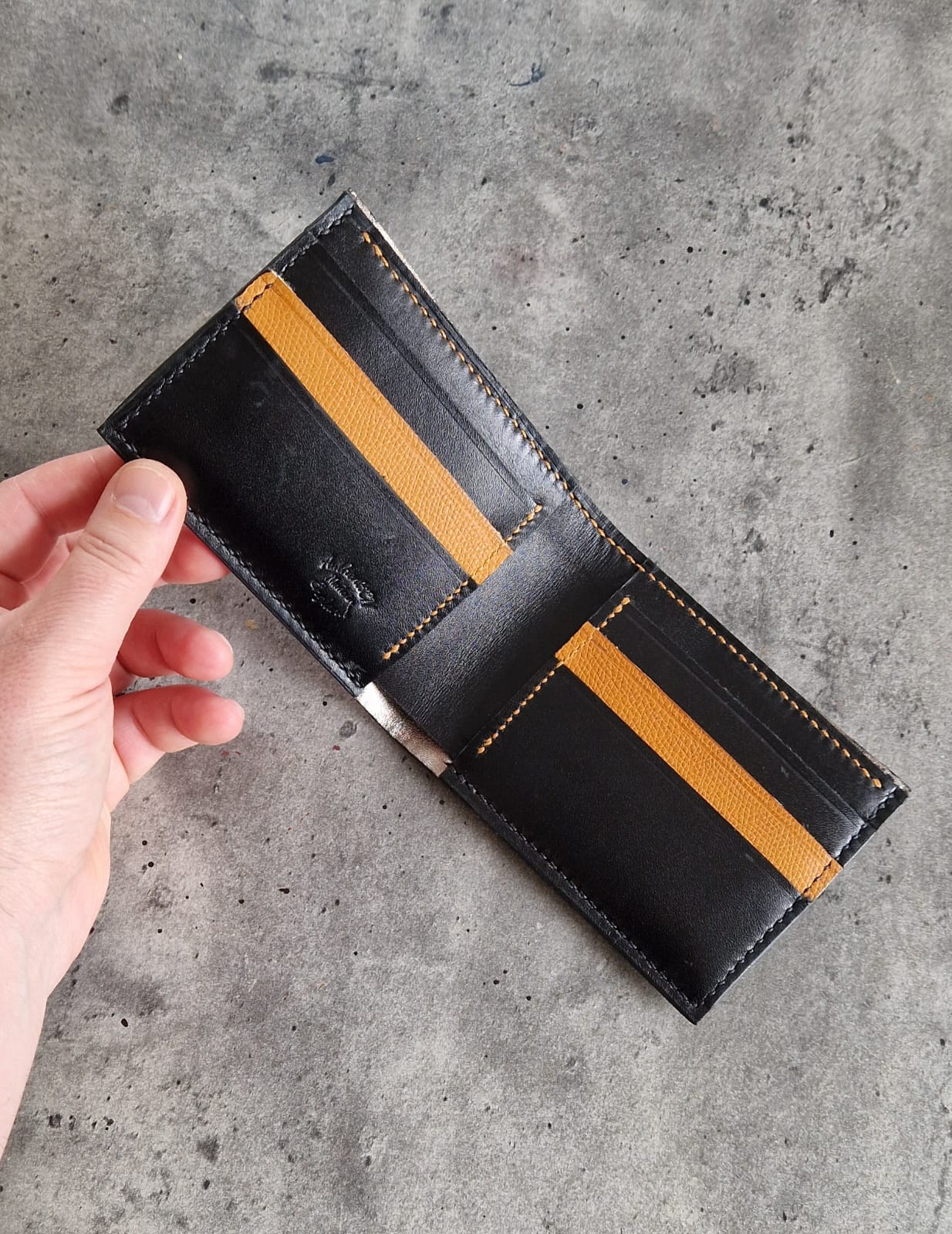 Full Grain Leather Wallet- Black and Yellow