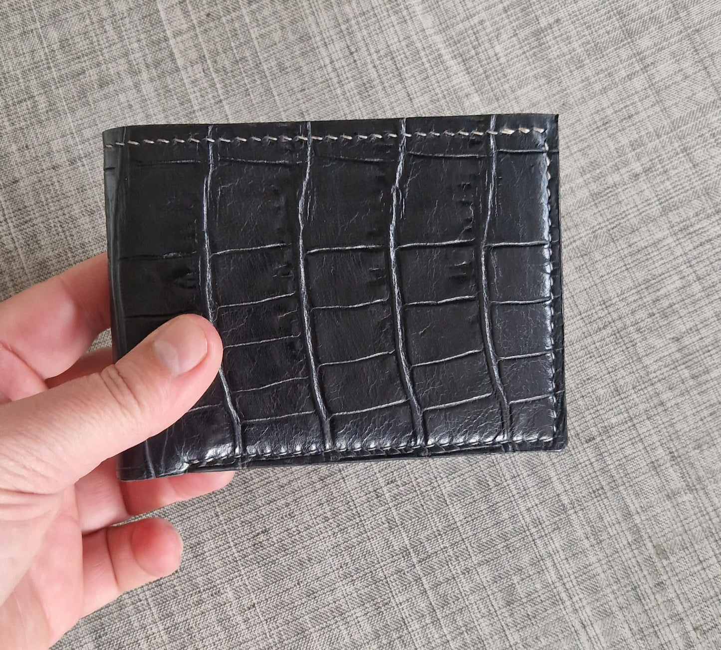 Croco Leather Bifold Wallet- Black