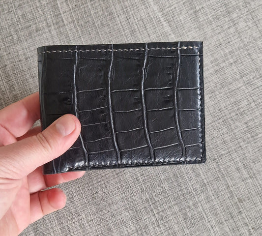 Croco Leather Bifold Wallet- Black