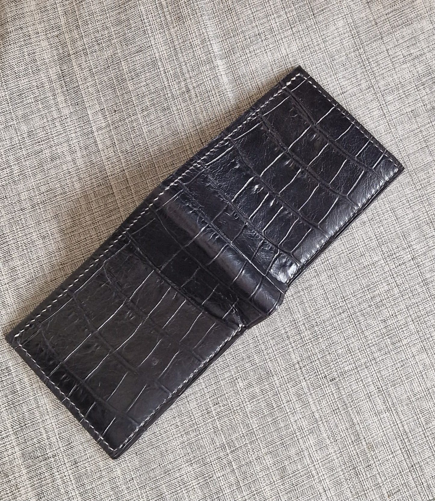 Croco Leather Bifold Wallet- Black