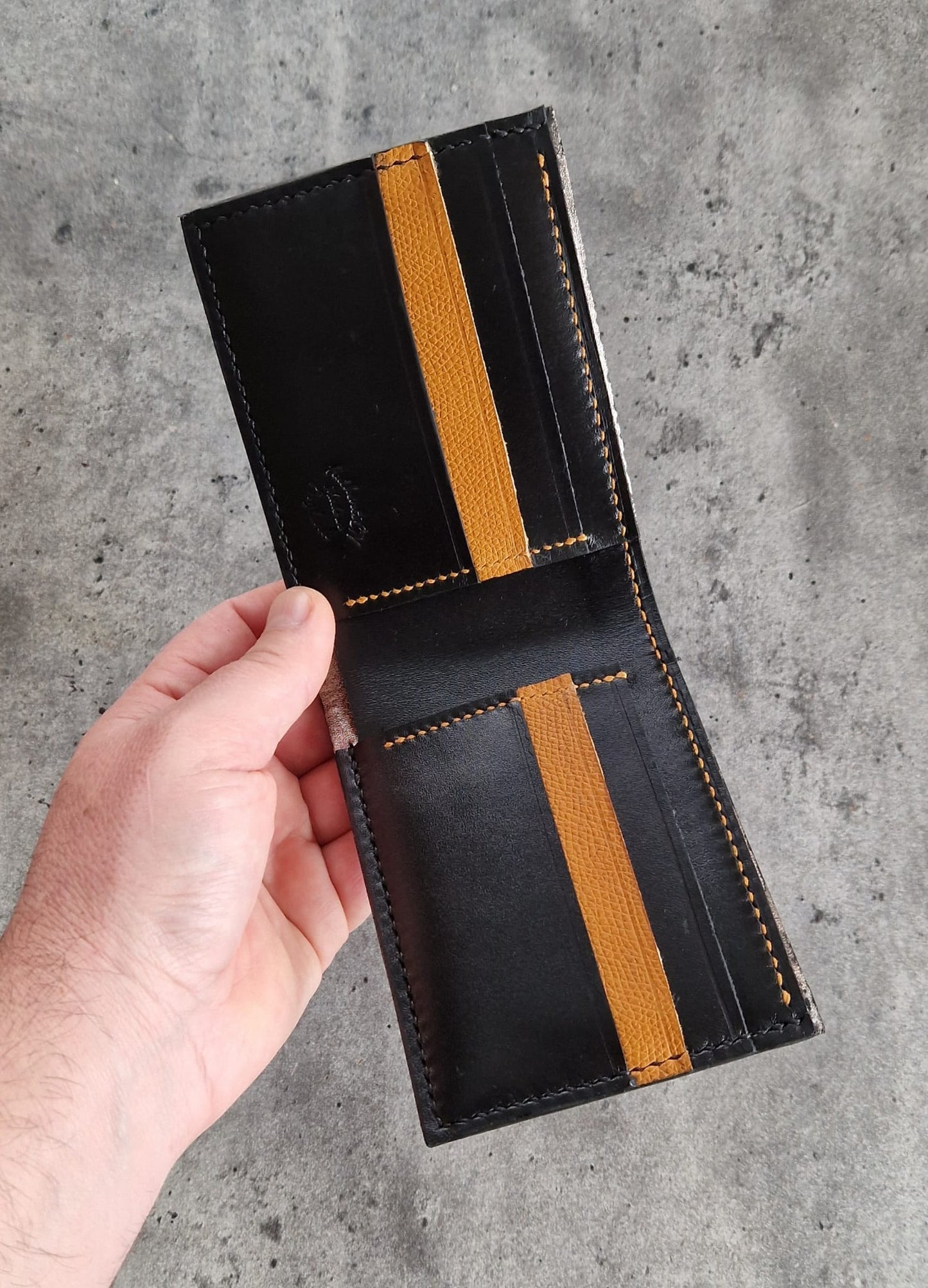 Full Grain Leather Wallet- Black and Yellow