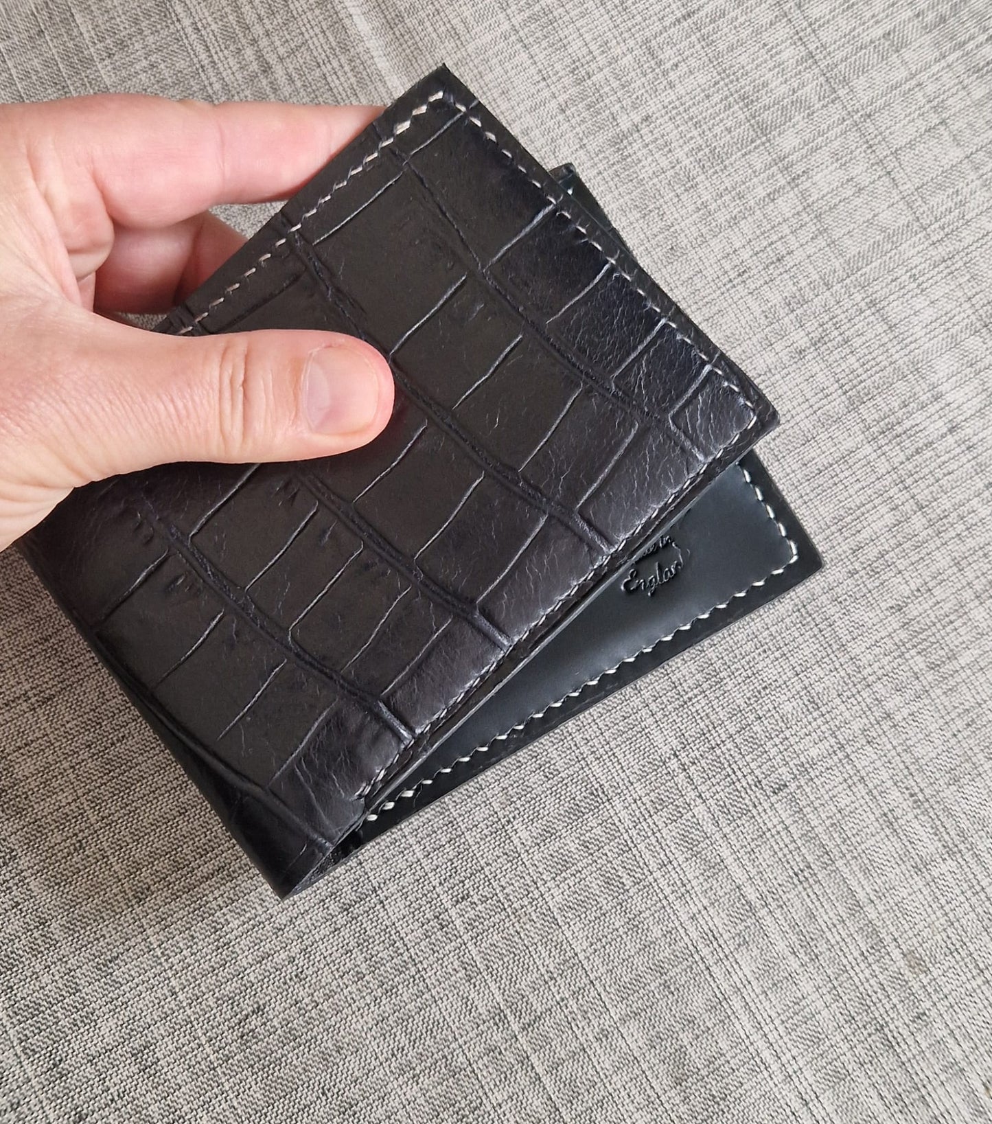 Croco Leather Bifold Wallet- Black